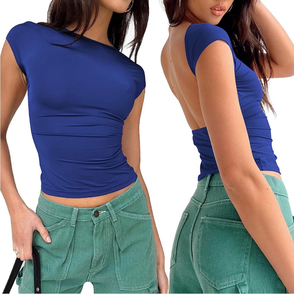 NWT Blue Backless Y2K Cut Out Crop Top